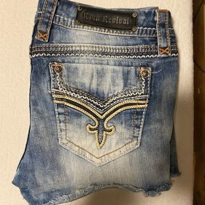 Denim rock revival shorts